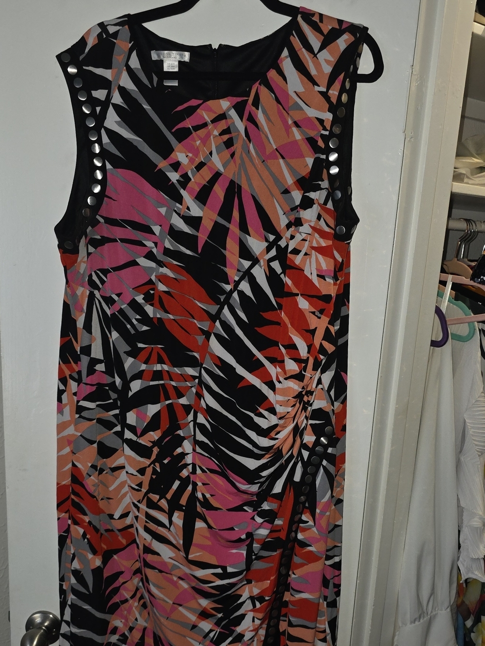 London Times Tropical Midi Dress in Black, Pink & Orange
